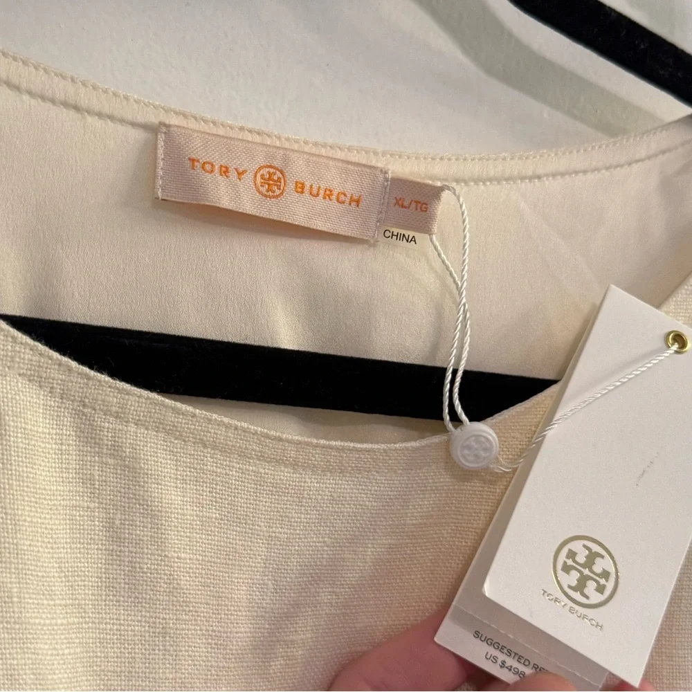 Tory Burch Drop-Waist Linen Dress XL New Ivory NEW WITH TAGS